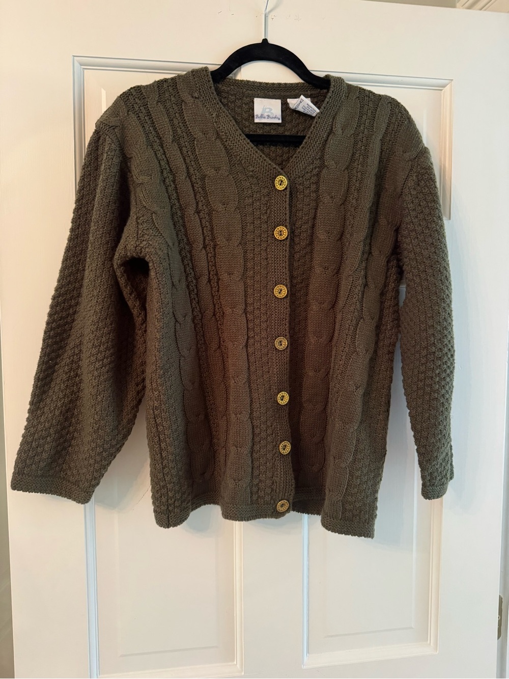 Bobbie Brooks Olive Cable-Knit Button Cardigan